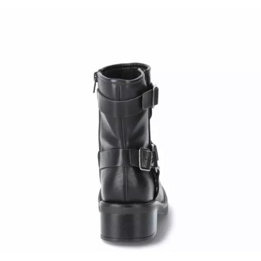 No Boundaries Buckle Moto Boots Women's 8 Black Block Heel Biker Faux Leather - Picture 3 of 8